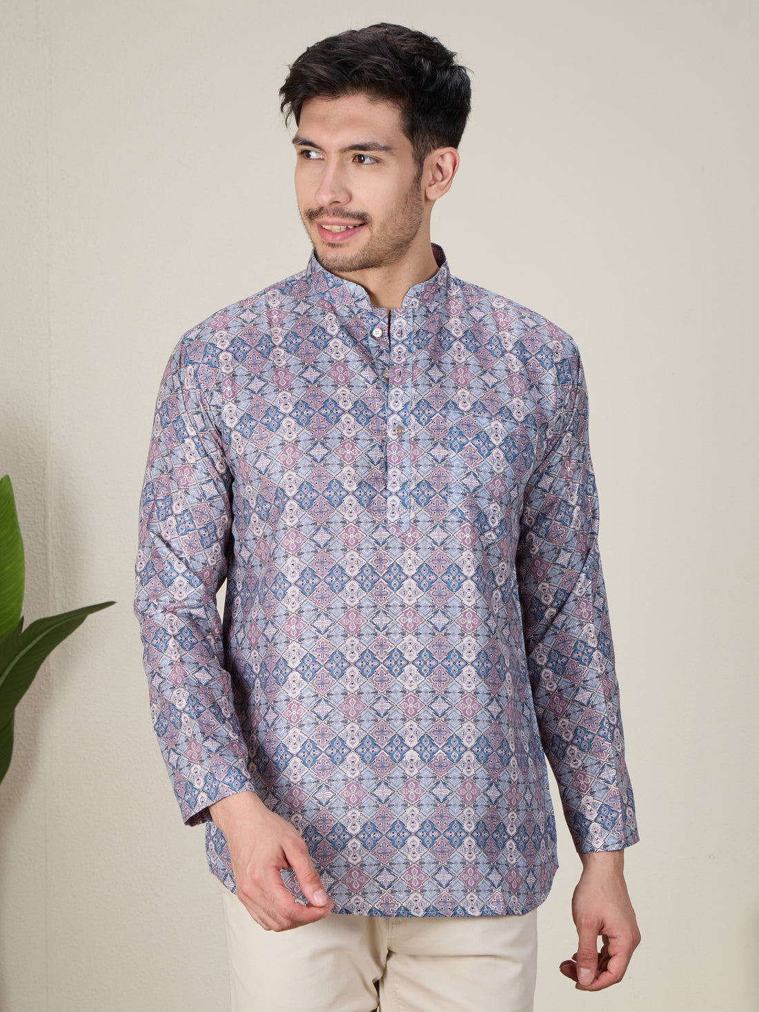 Mens Silk Printed Kurta - Roop Darshan
