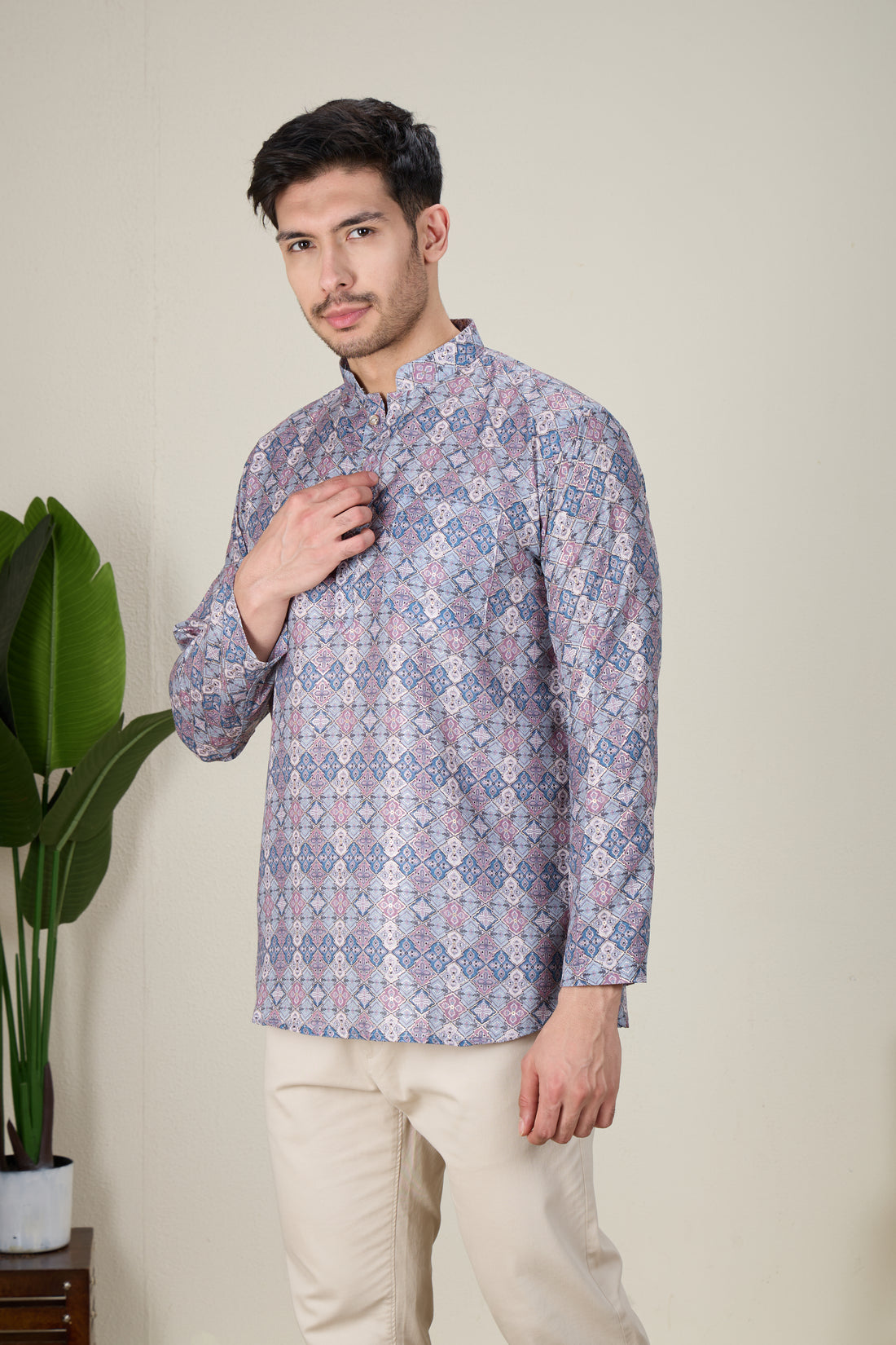 Mens Silk Printed Kurta - Roop Darshan