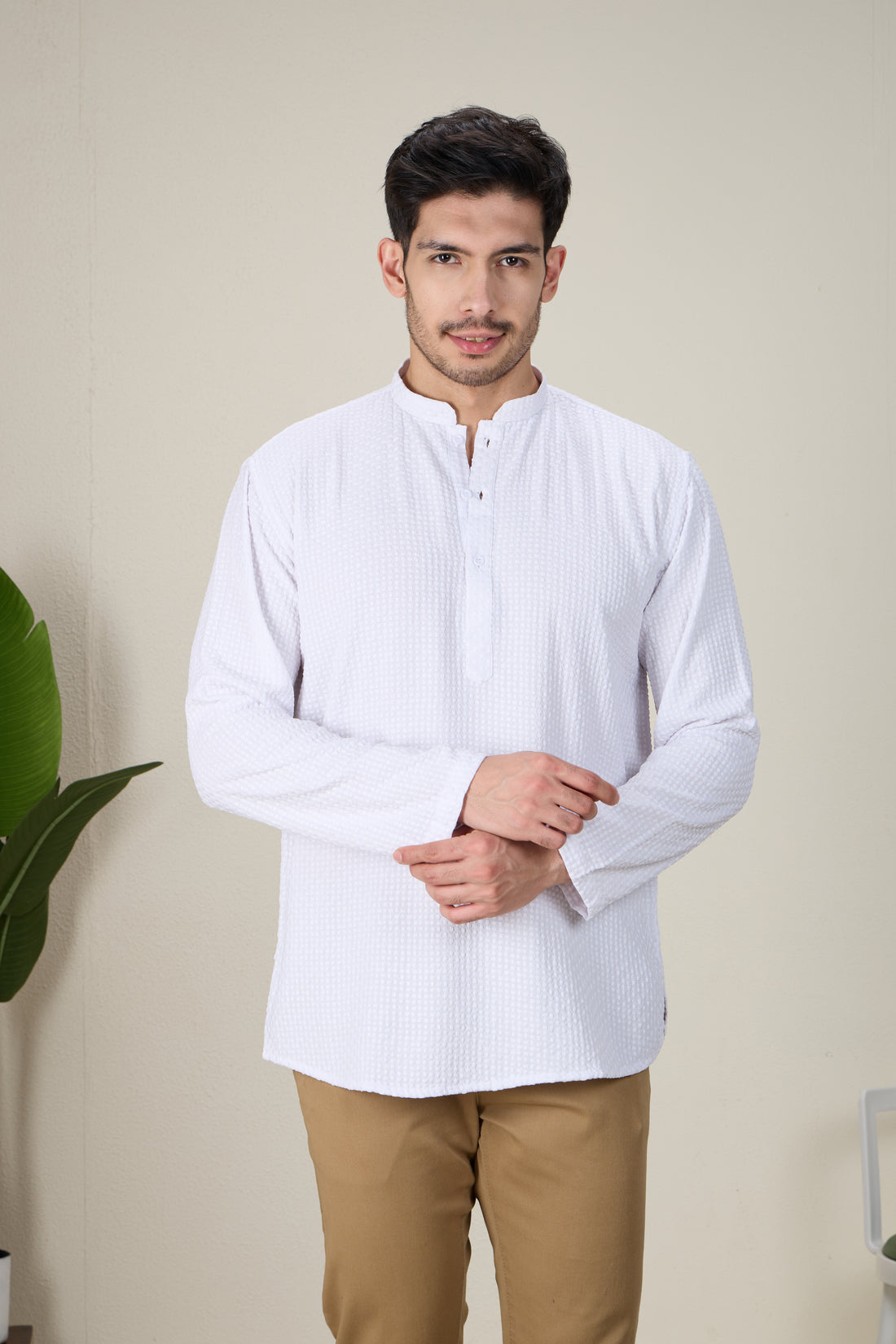 Mens Rayon Chiken-kari Work Kurta - Roop Darshan