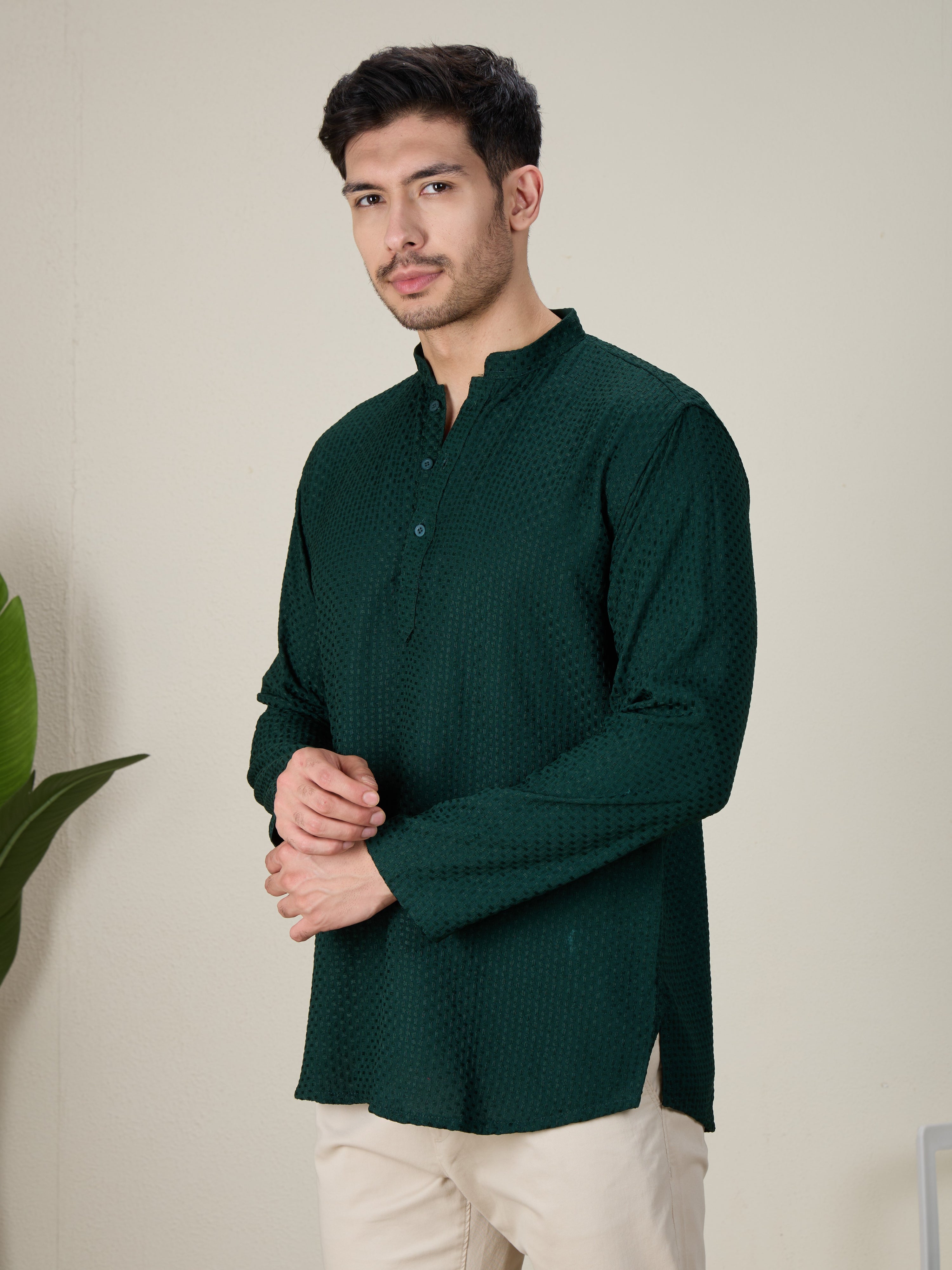 Mens Rayon Chiken-kari Work Kurta - Roop Darshan