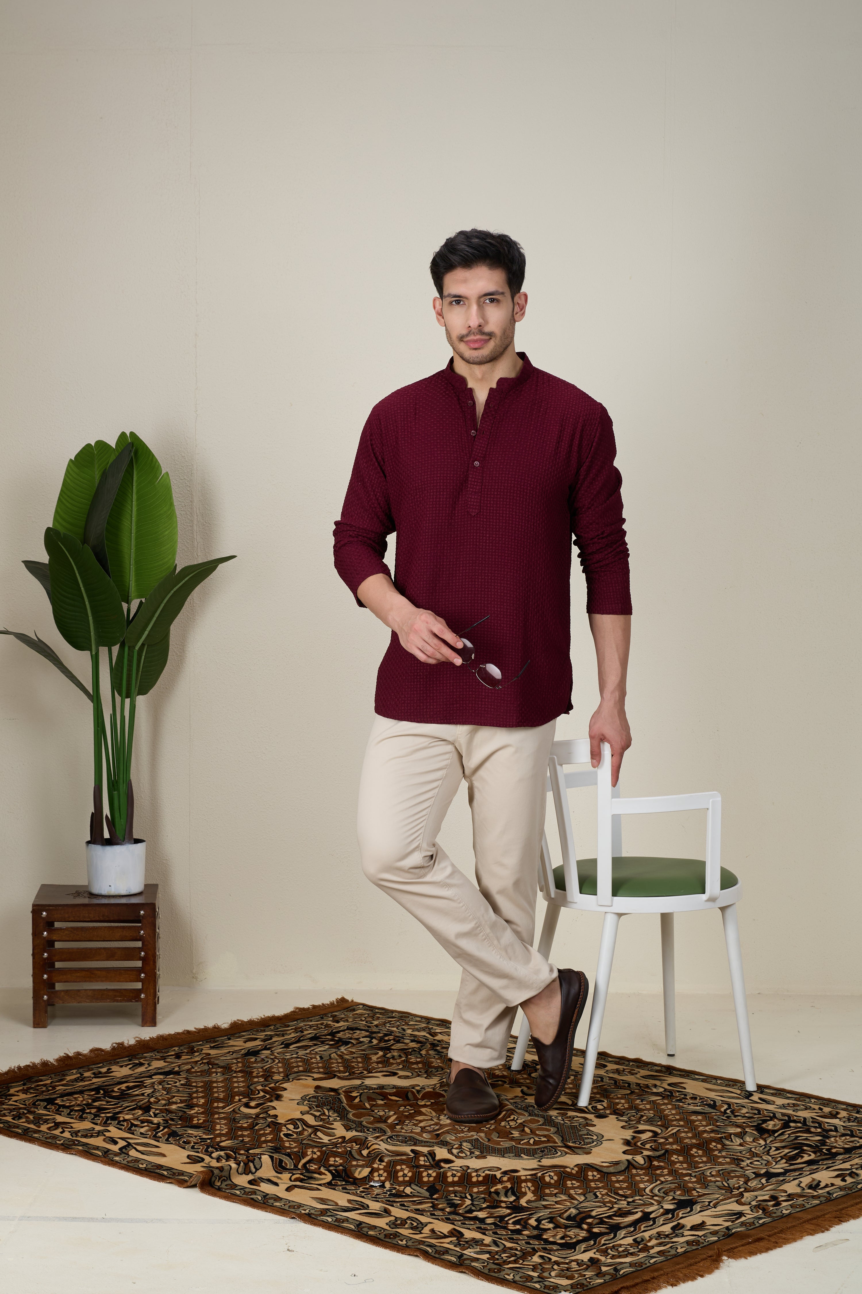 Mens Rayon Chiken-kari Work Kurta - Roop Darshan