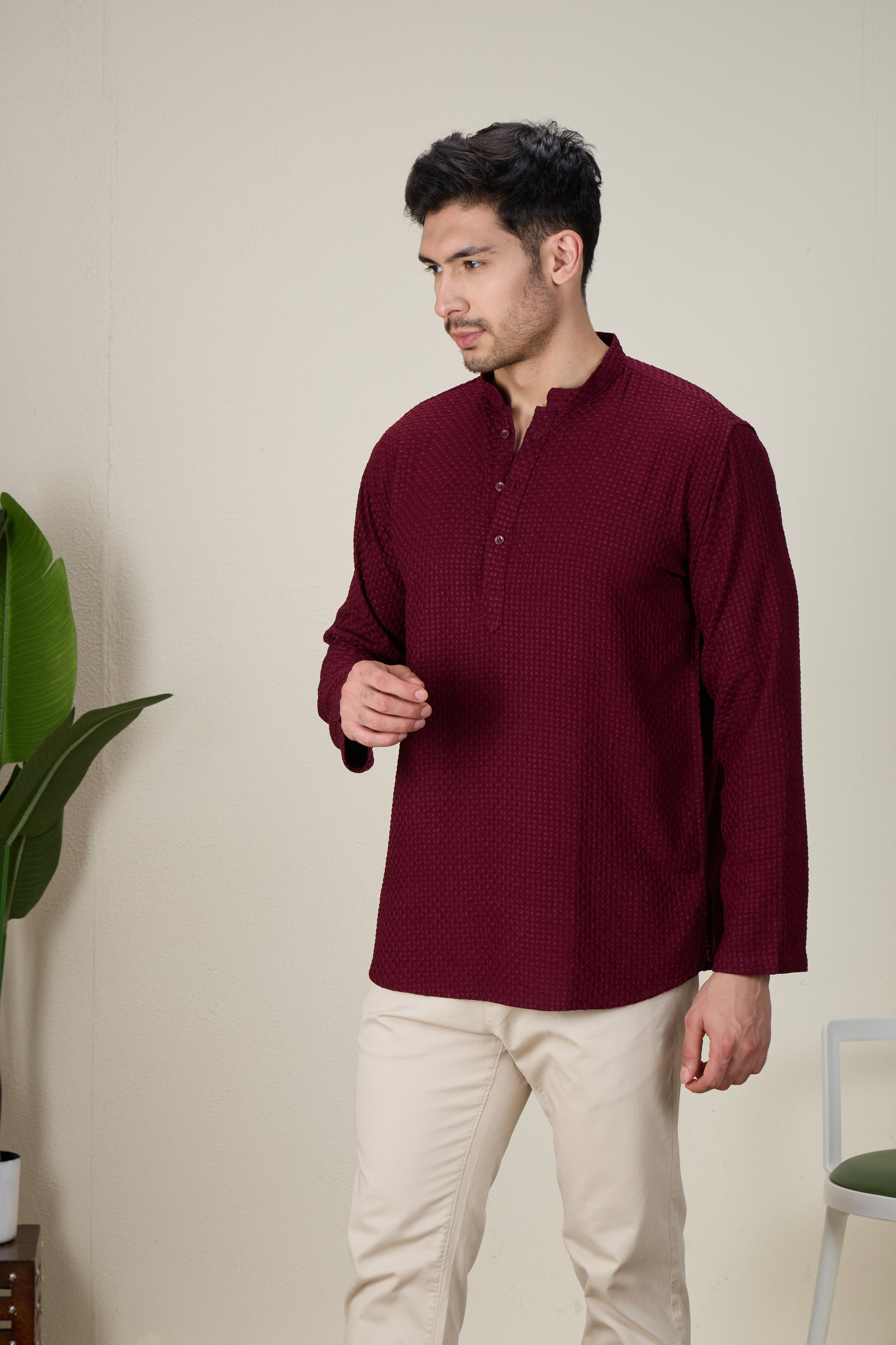 Mens Rayon Chiken-kari Work Kurta - Roop Darshan