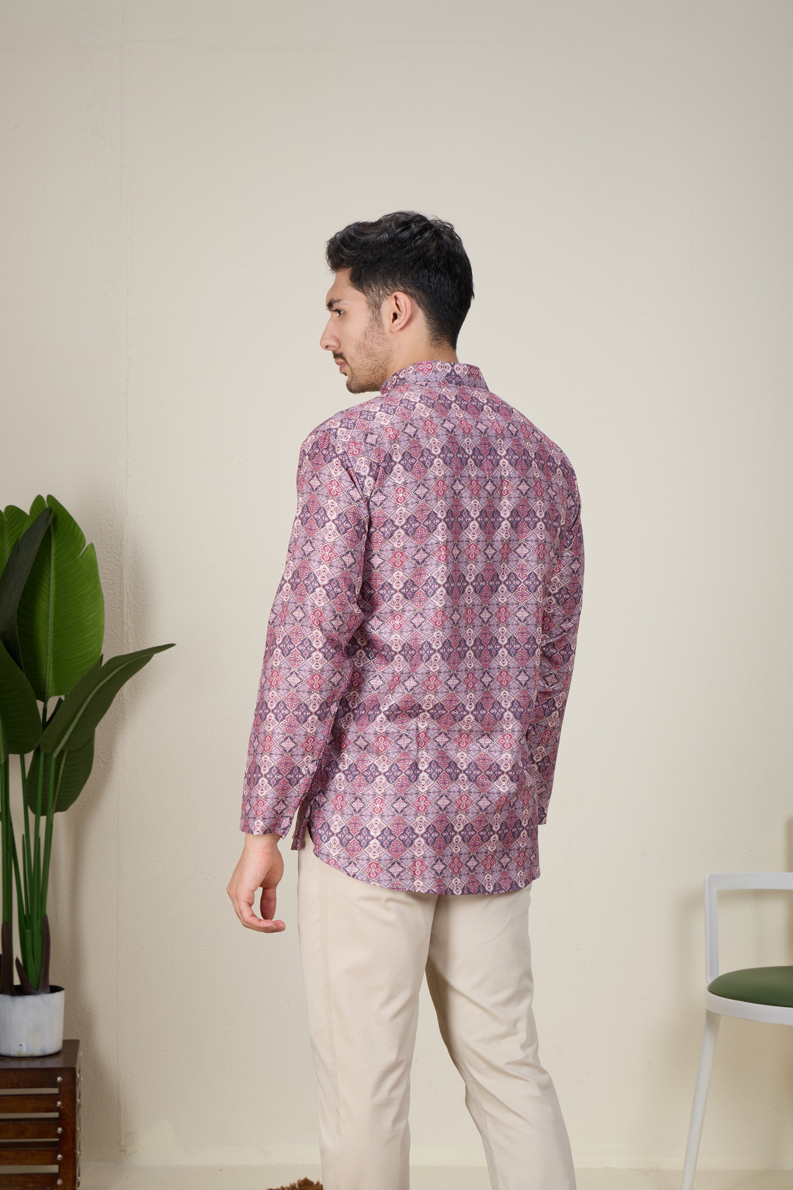 Mens Silk Printed Kurta - Roop Darshan