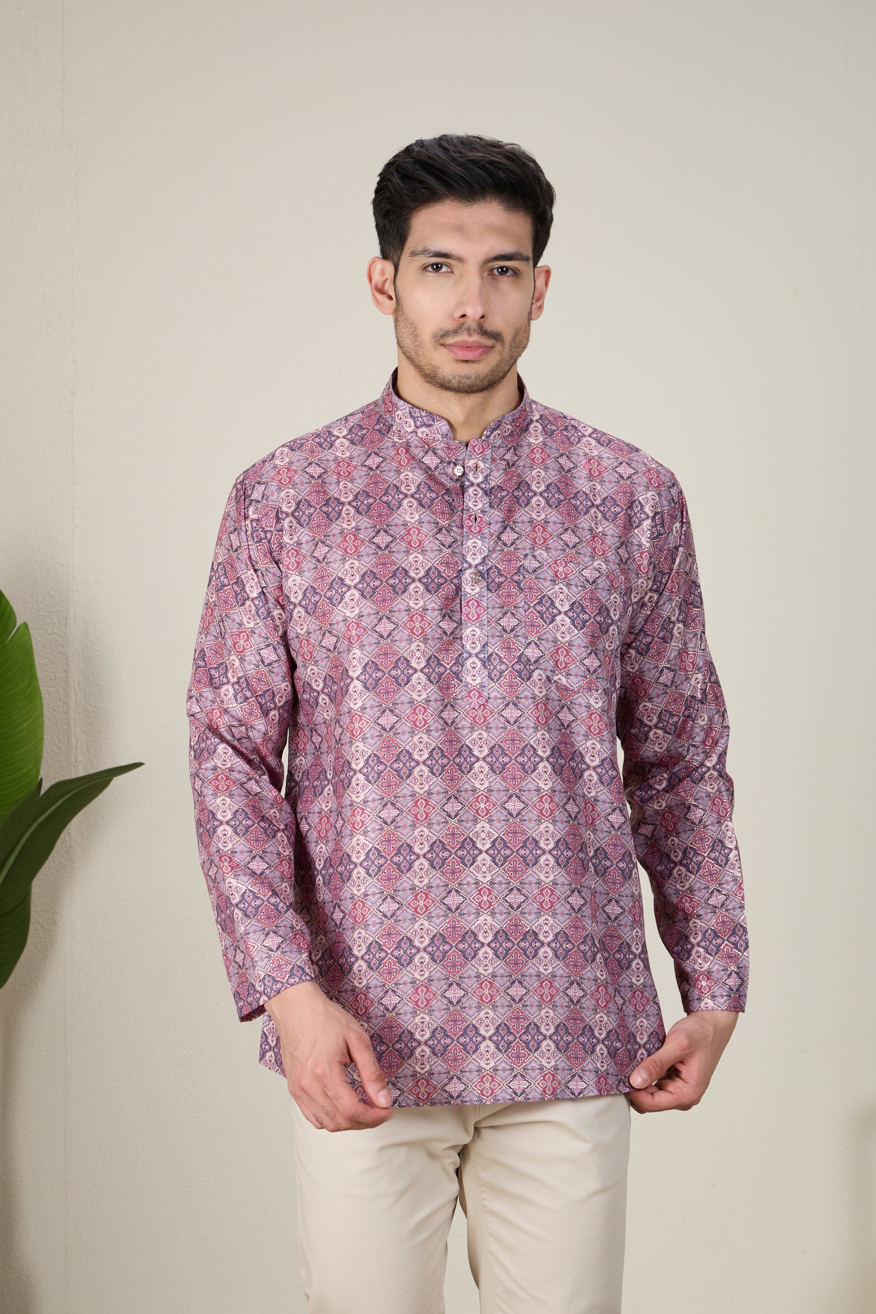 Mens Silk Printed Kurta - Roop Darshan