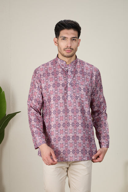 Mens Silk Printed Kurta - Roop Darshan