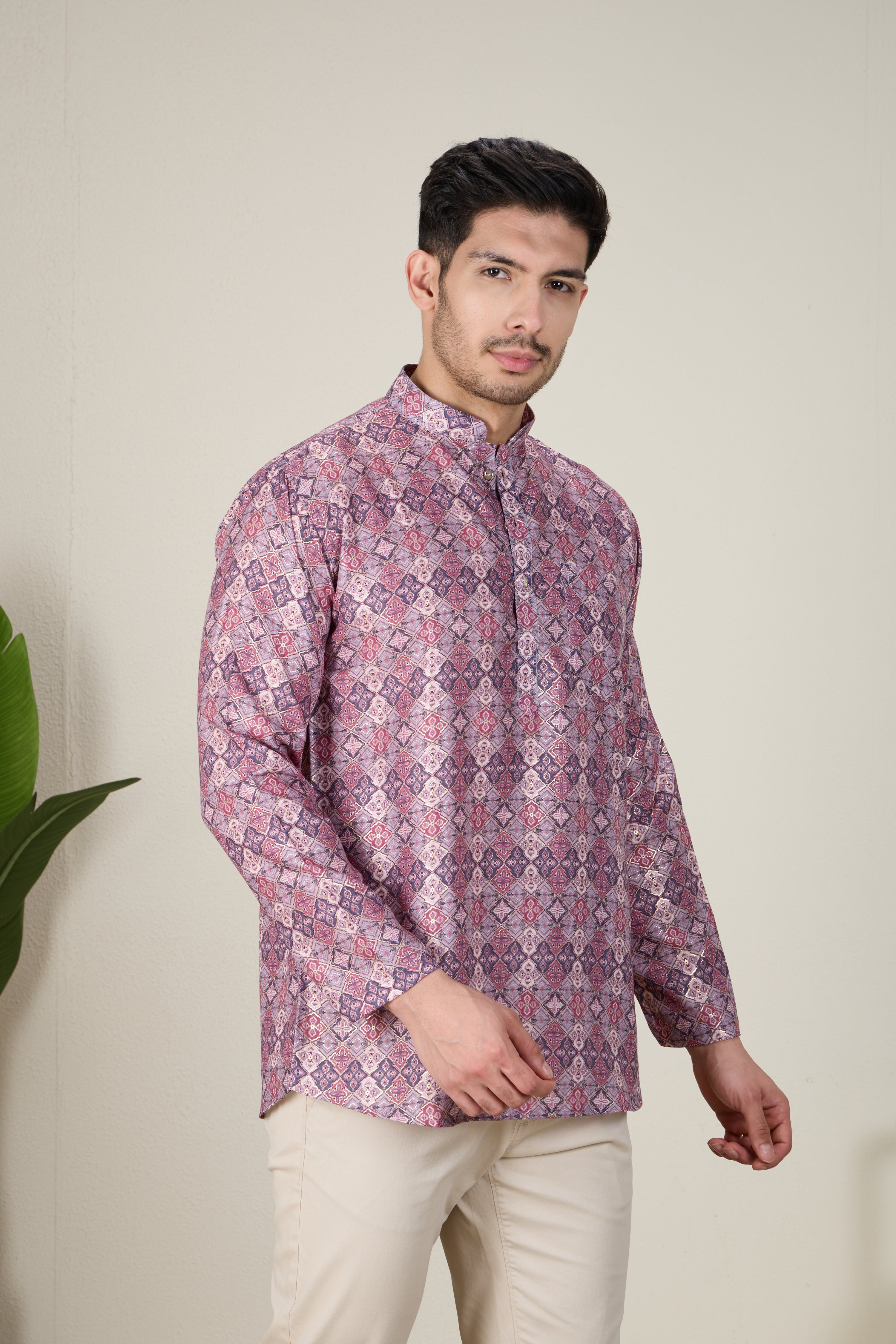 Mens Silk Printed Kurta - Roop Darshan