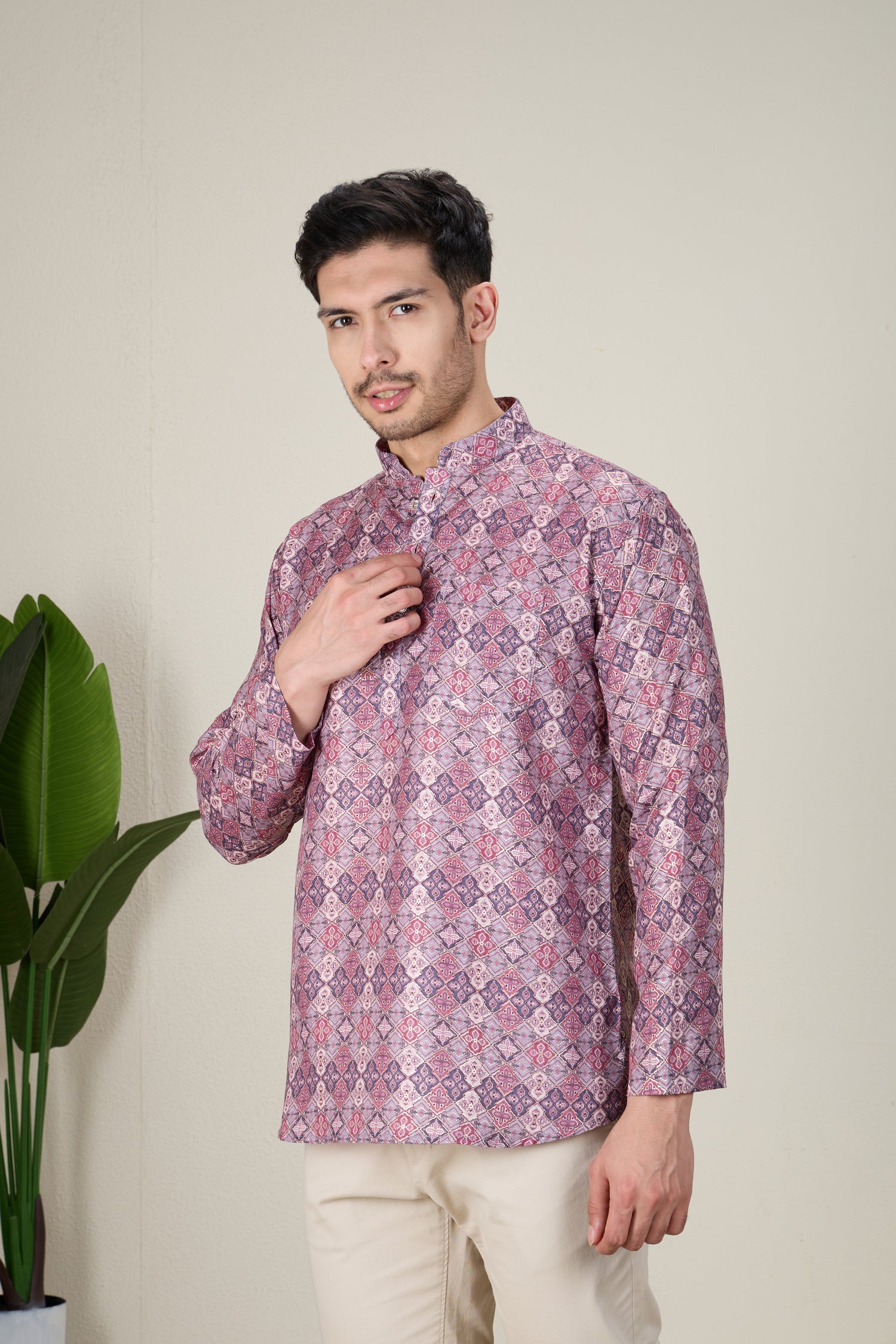 Mens Silk Printed Kurta - Roop Darshan