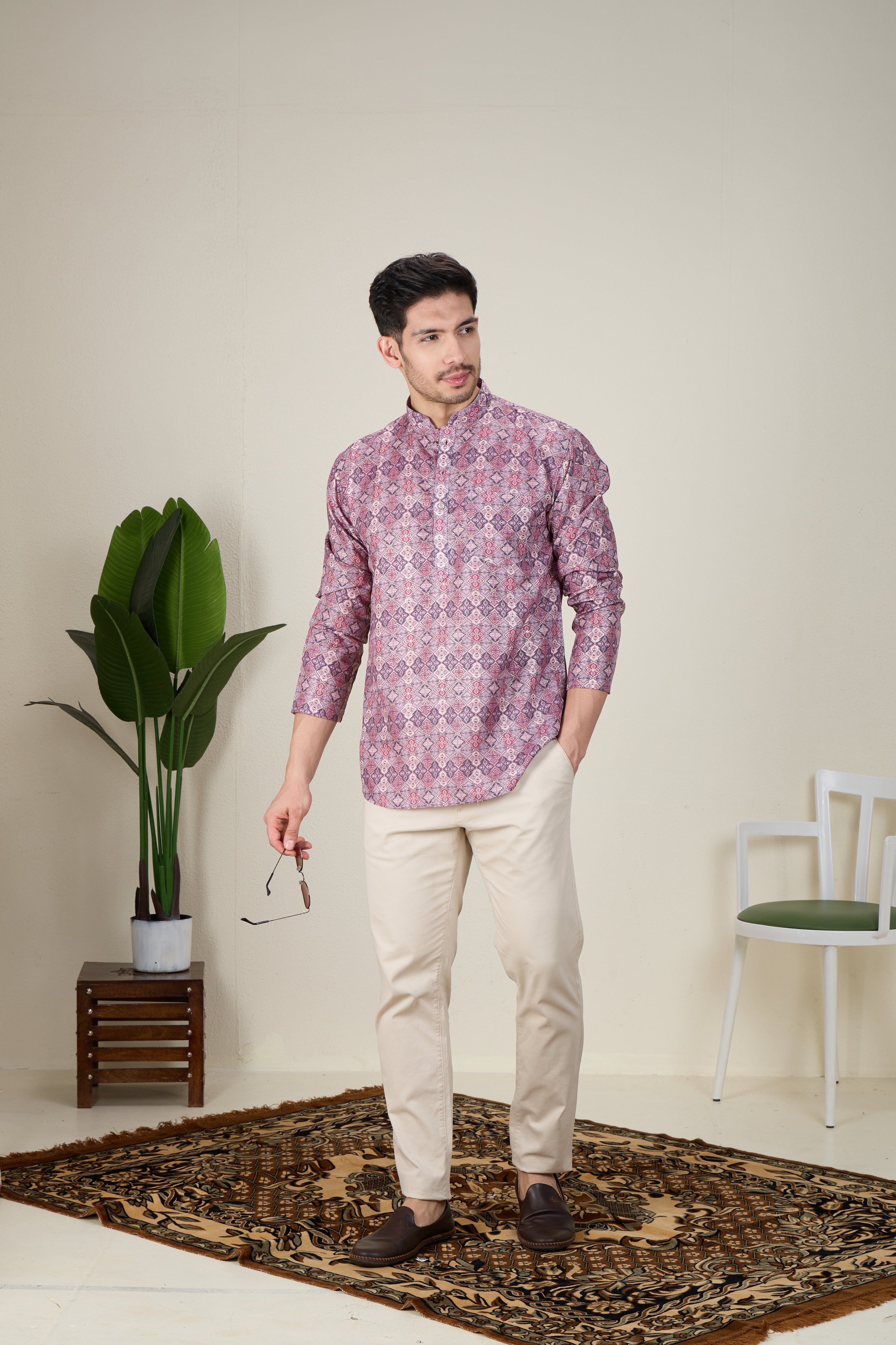 Mens Silk Printed Kurta - Roop Darshan