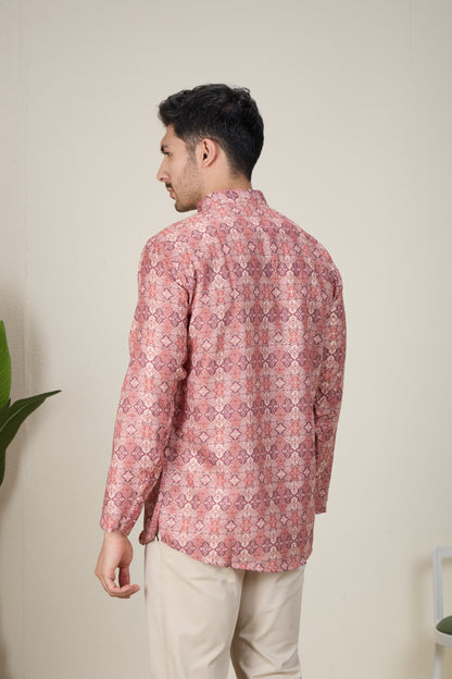 Mens Silk Printed Kurta - Roop Darshan
