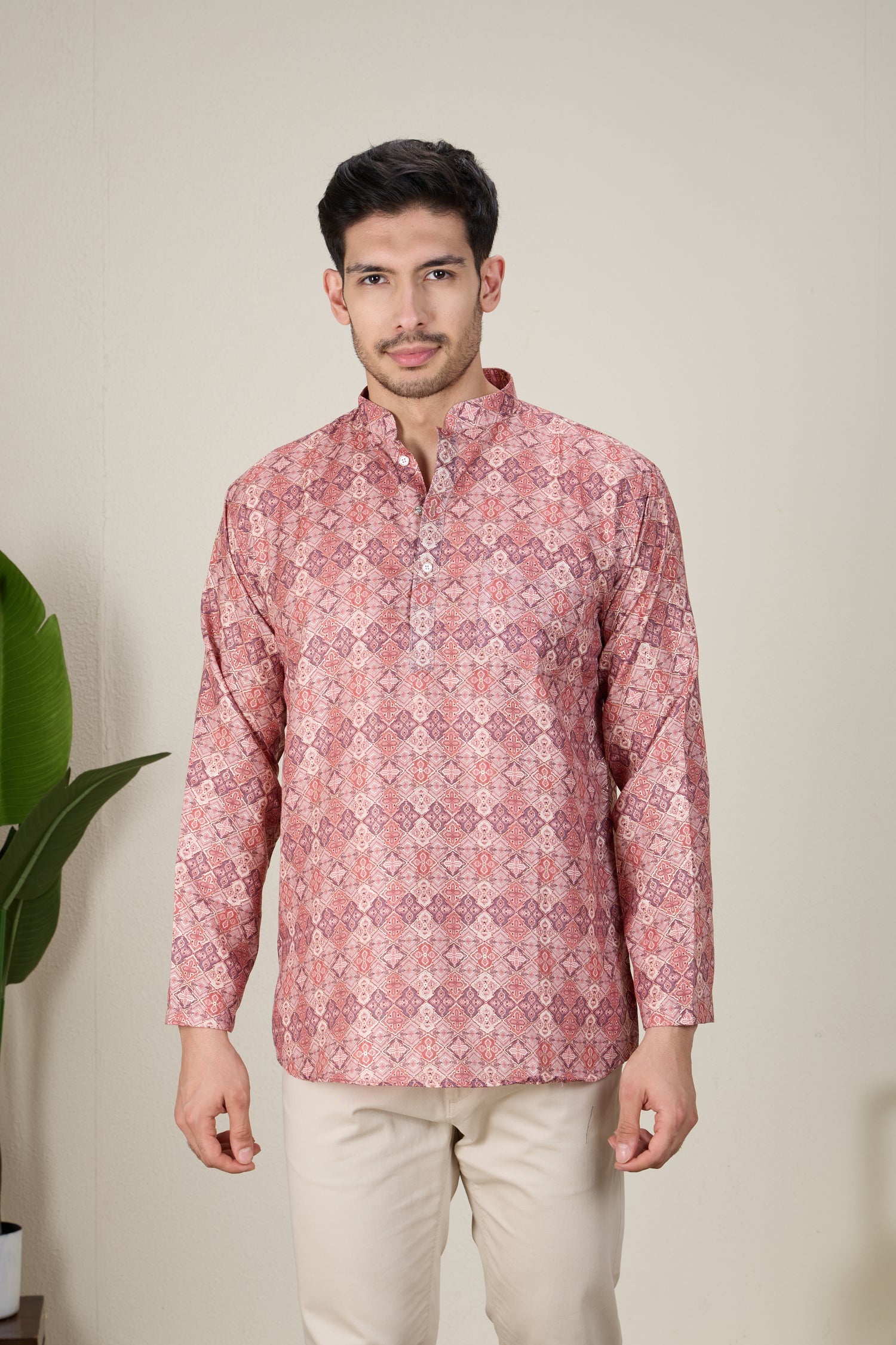 Mens Silk Printed Kurta - Roop Darshan