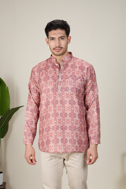 Mens Silk Printed Kurta - Roop Darshan