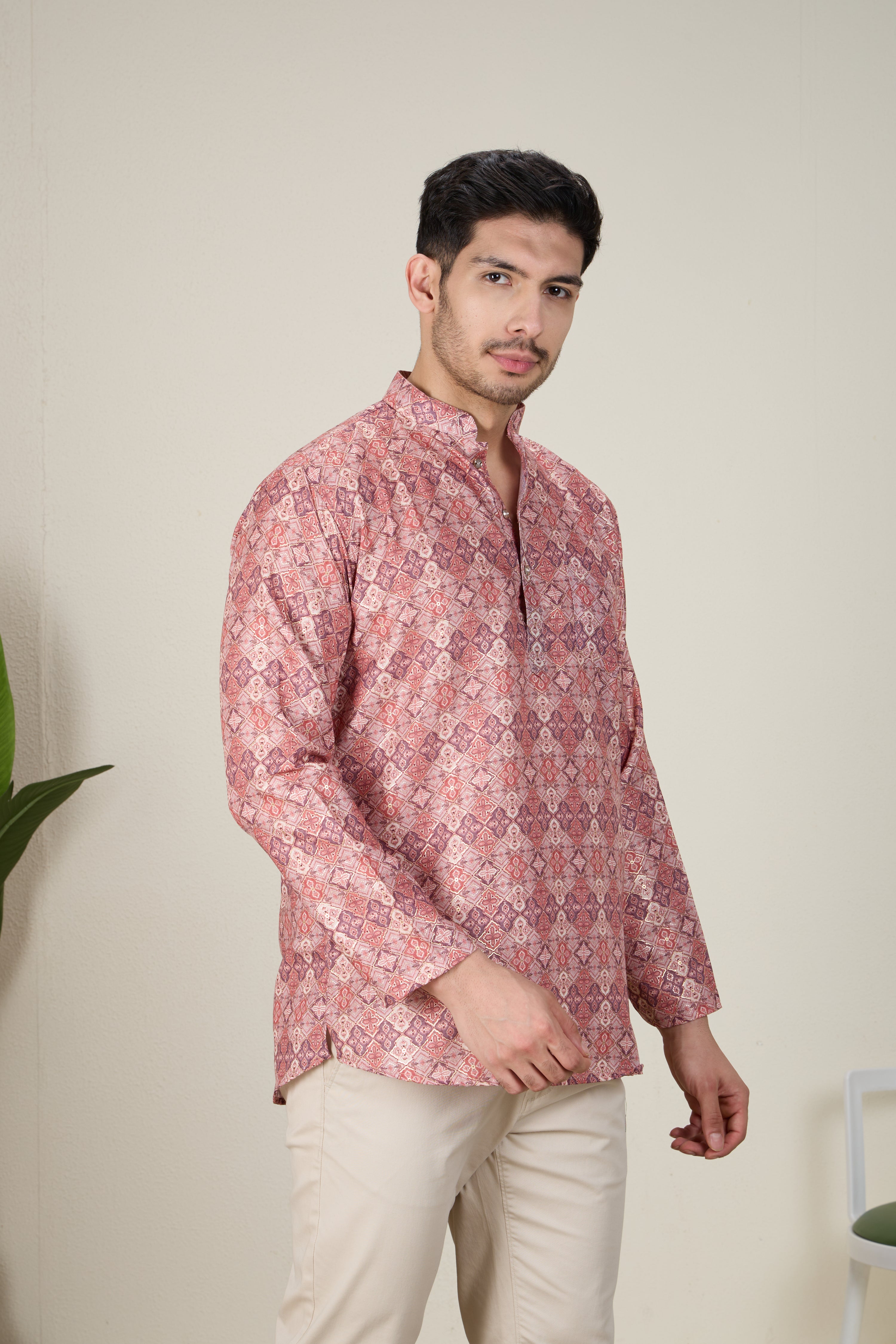 Mens Silk Printed Kurta - Roop Darshan