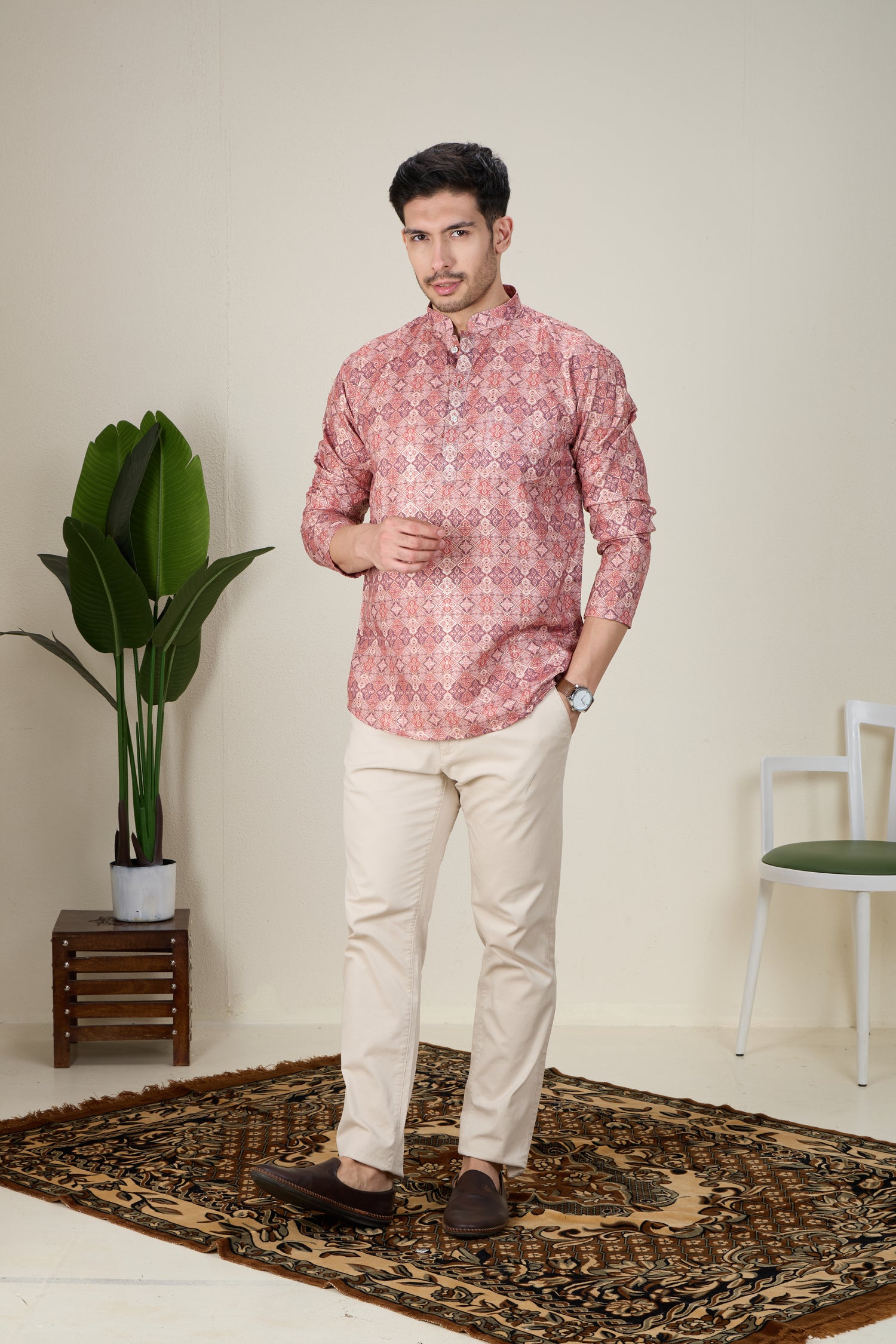 Mens Silk Printed Kurta - Roop Darshan