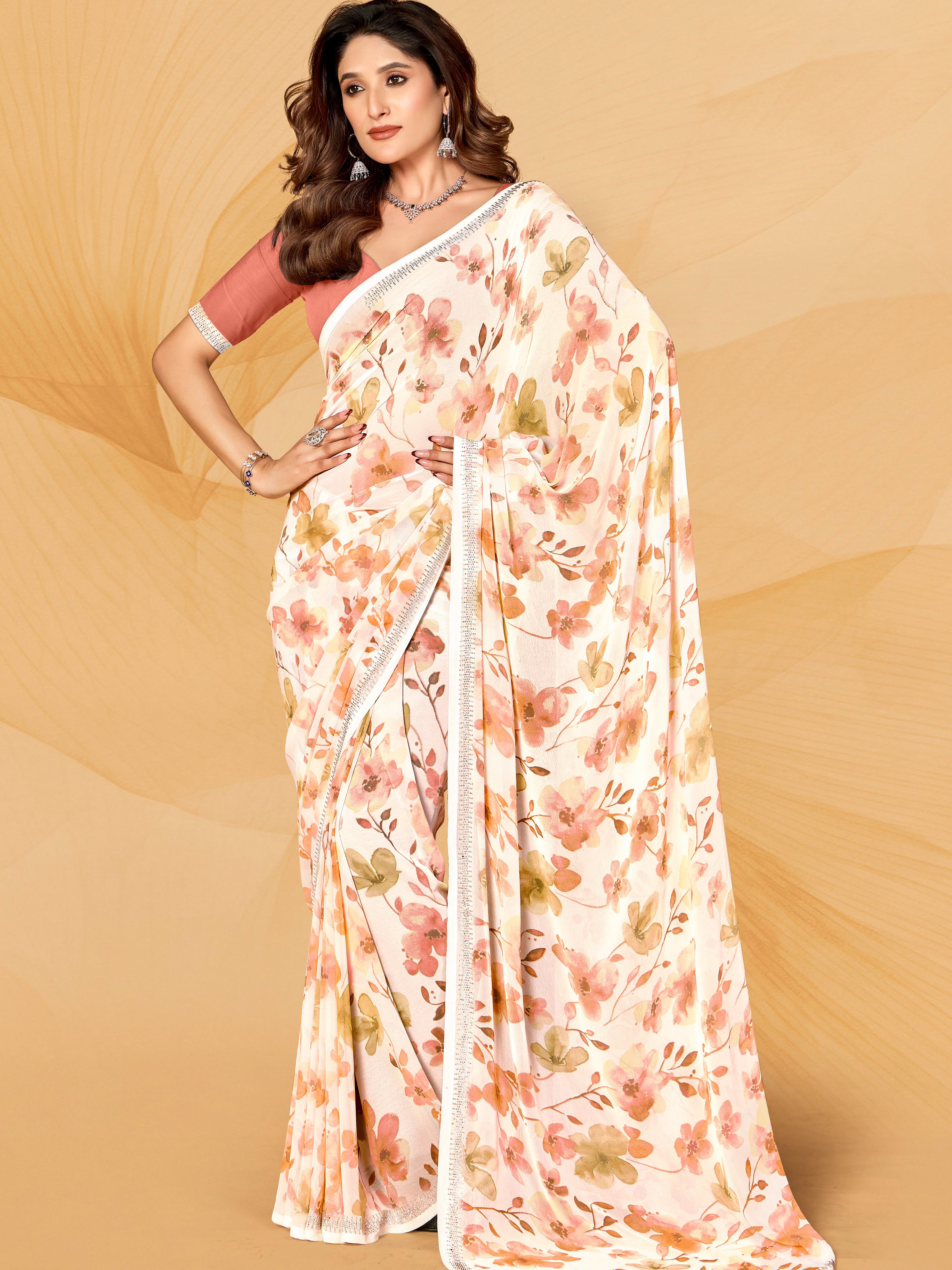 Bansari Floral Print Saree - Roop Darshan