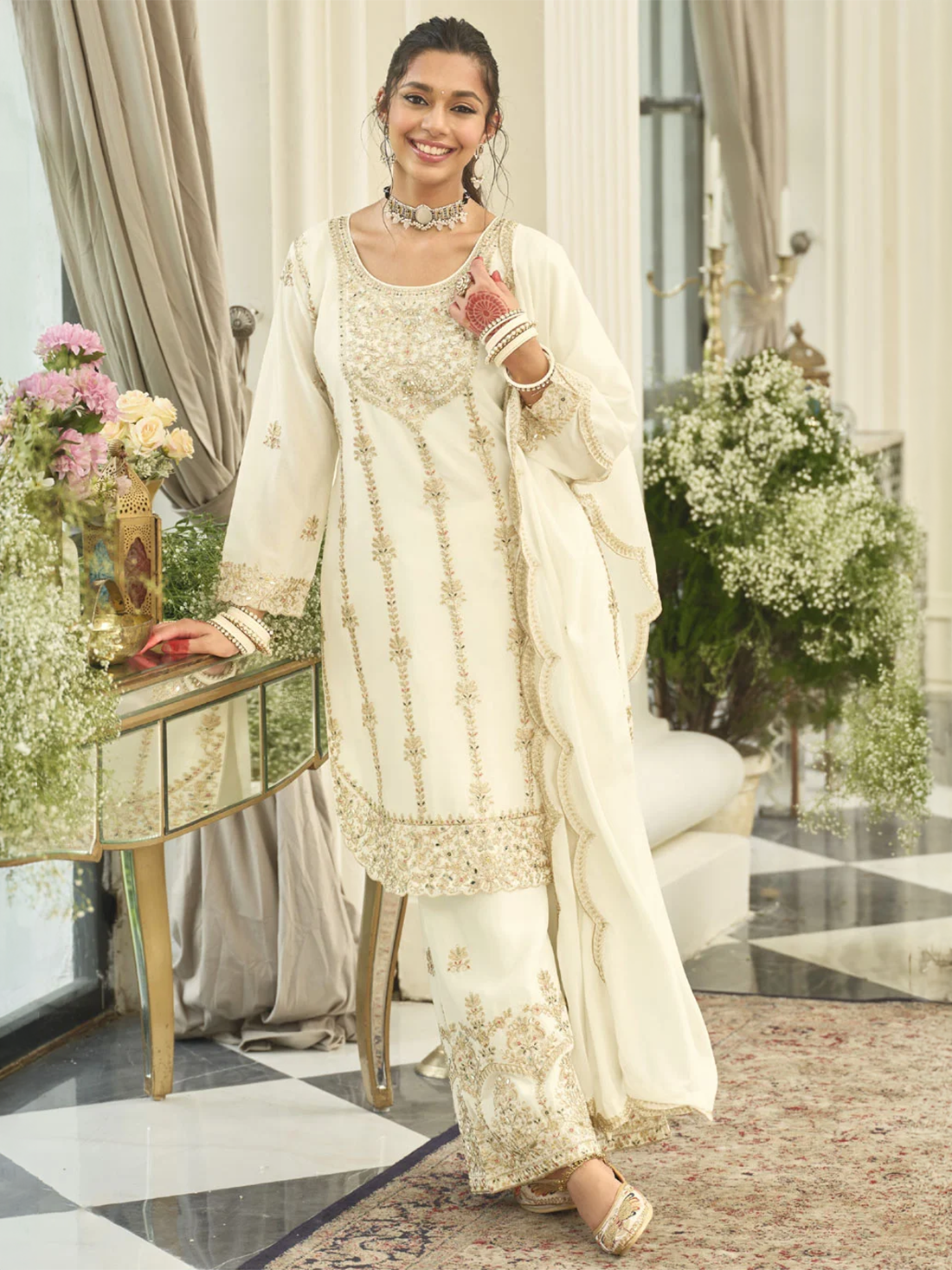 Madhavi Silk Palazzo Suit - Roop Darshan