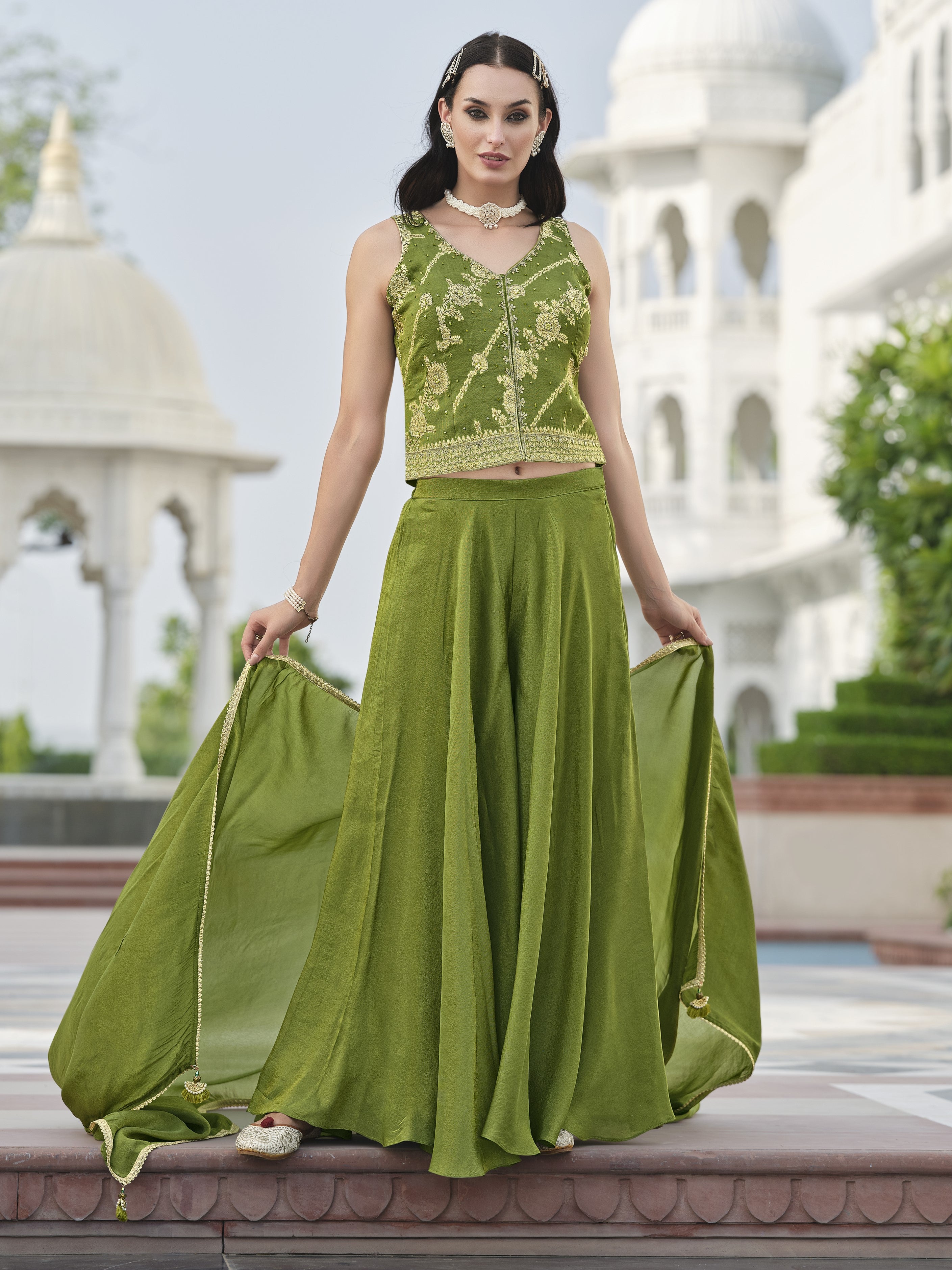 Aarti Crop Top Palazzo Suit - Roop Darshan