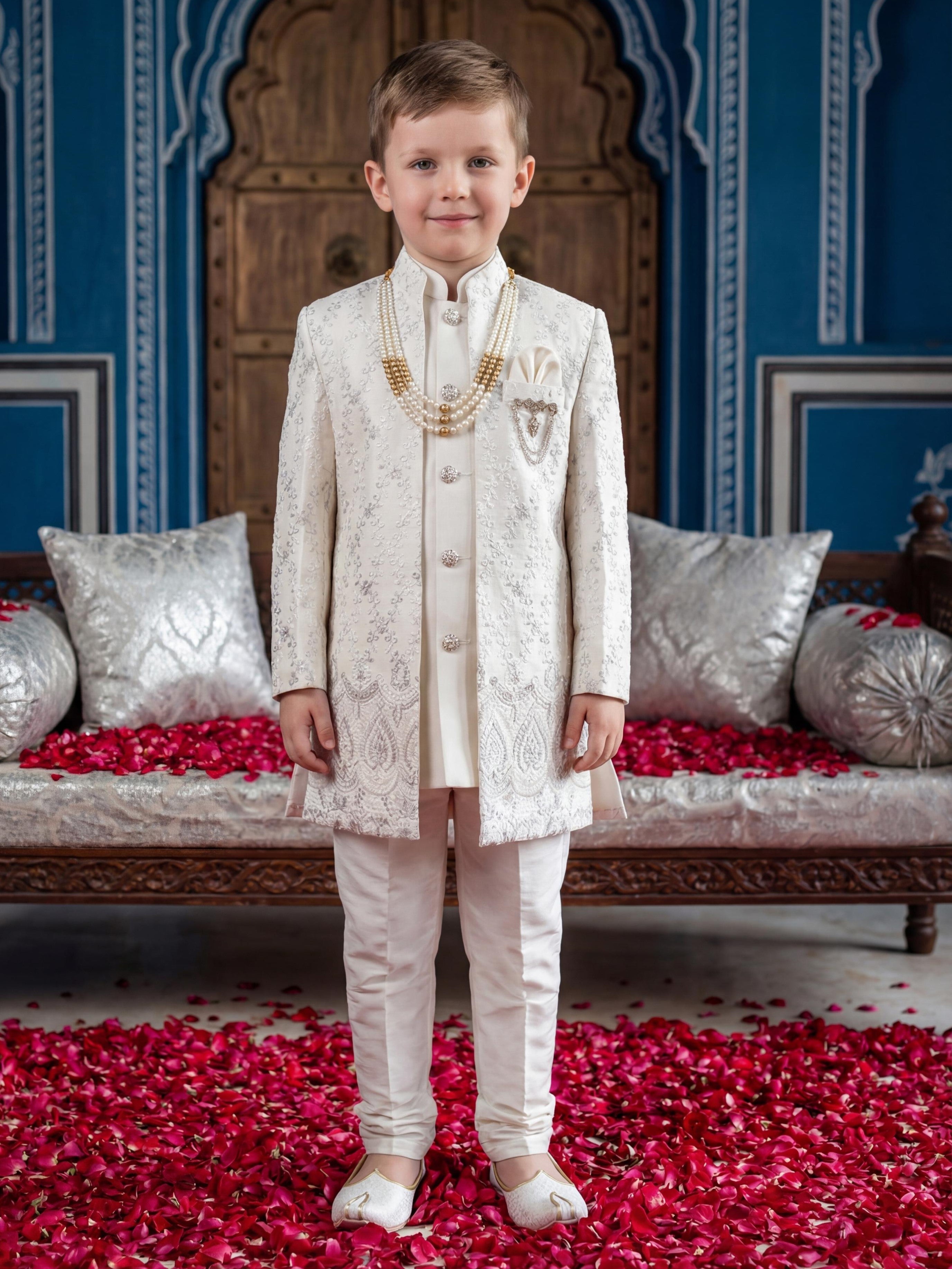 Boys Silk Kurta Set with Jacket