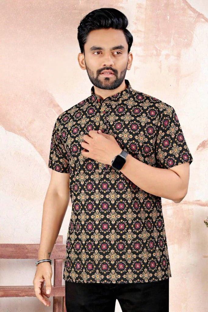 Mens Cotton Printed Kurta - Roop Darshan