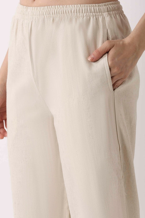 Natural Cotton Blend Straight Pants - Roop Darshan