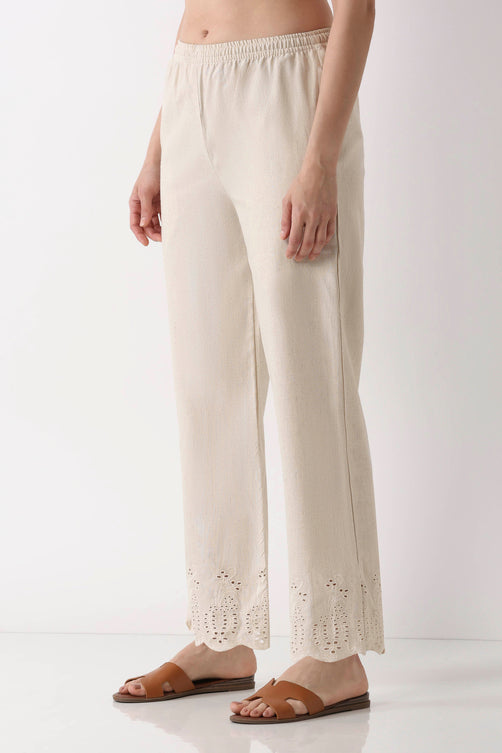 Natural Cotton Blend Straight Pants - Roop Darshan