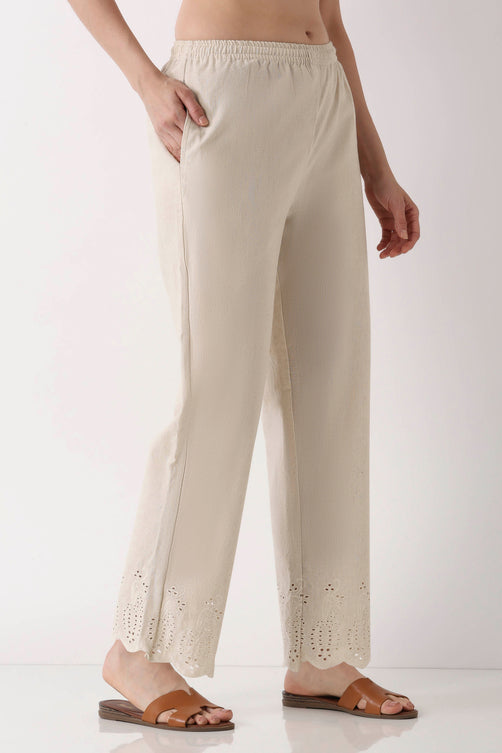 Natural Cotton Blend Straight Pants - Roop Darshan