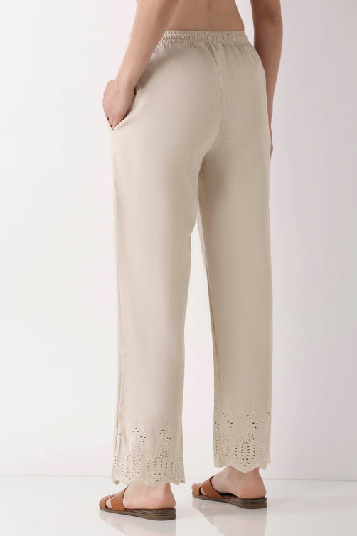 Natural Cotton Blend Straight Pants - Roop Darshan