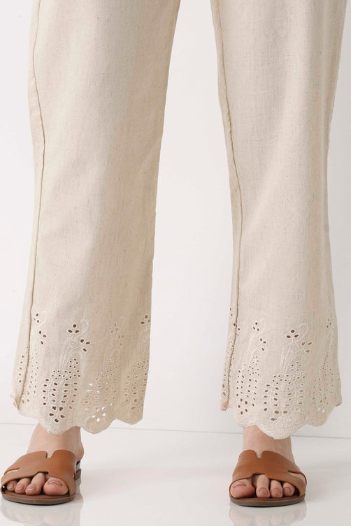 Natural Cotton Blend Straight Pants - Roop Darshan