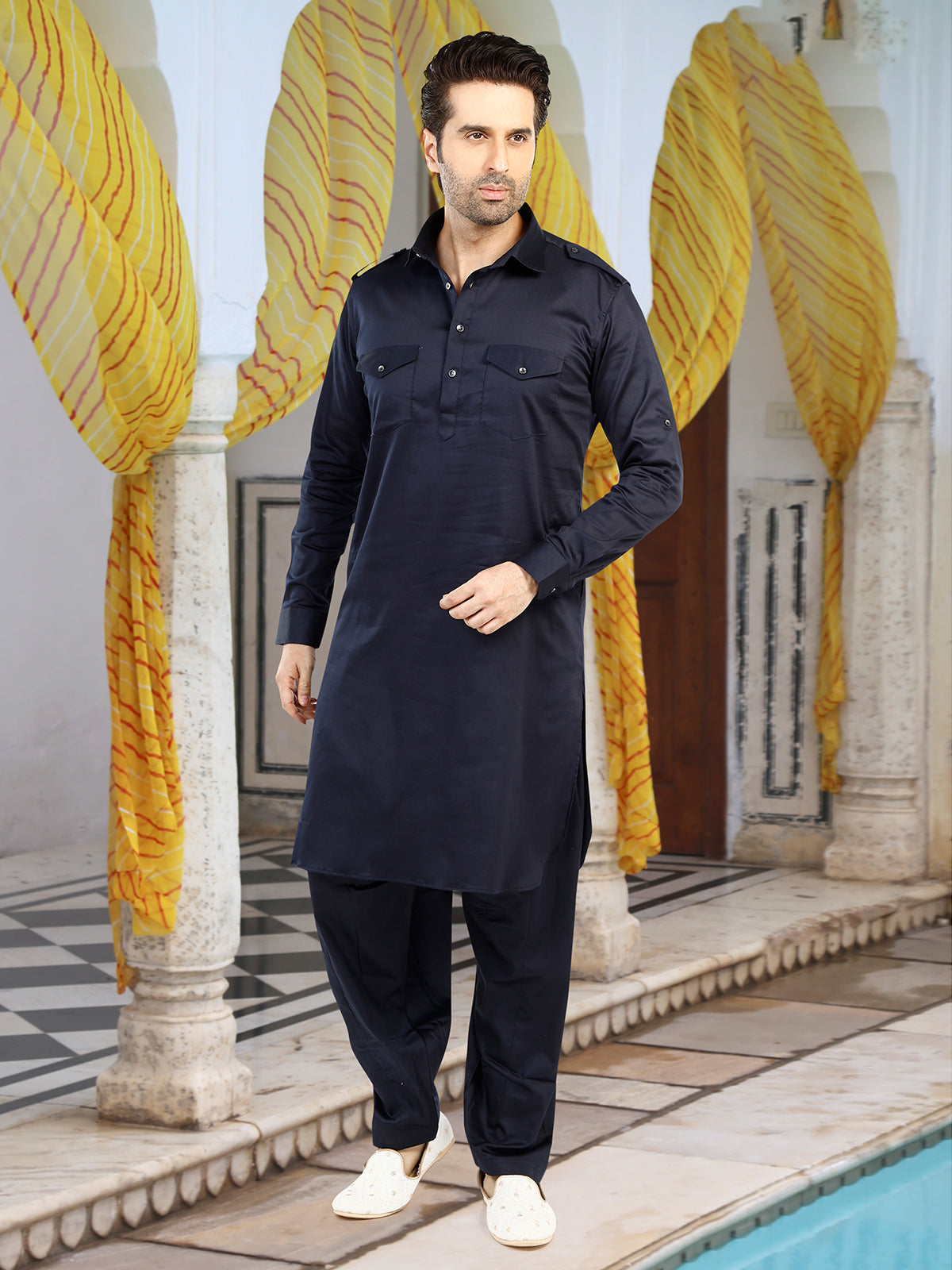 Mens Navy Pathani Suit