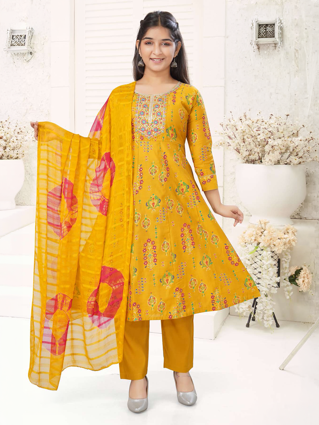 Kirti Silk Printed Flair Suit