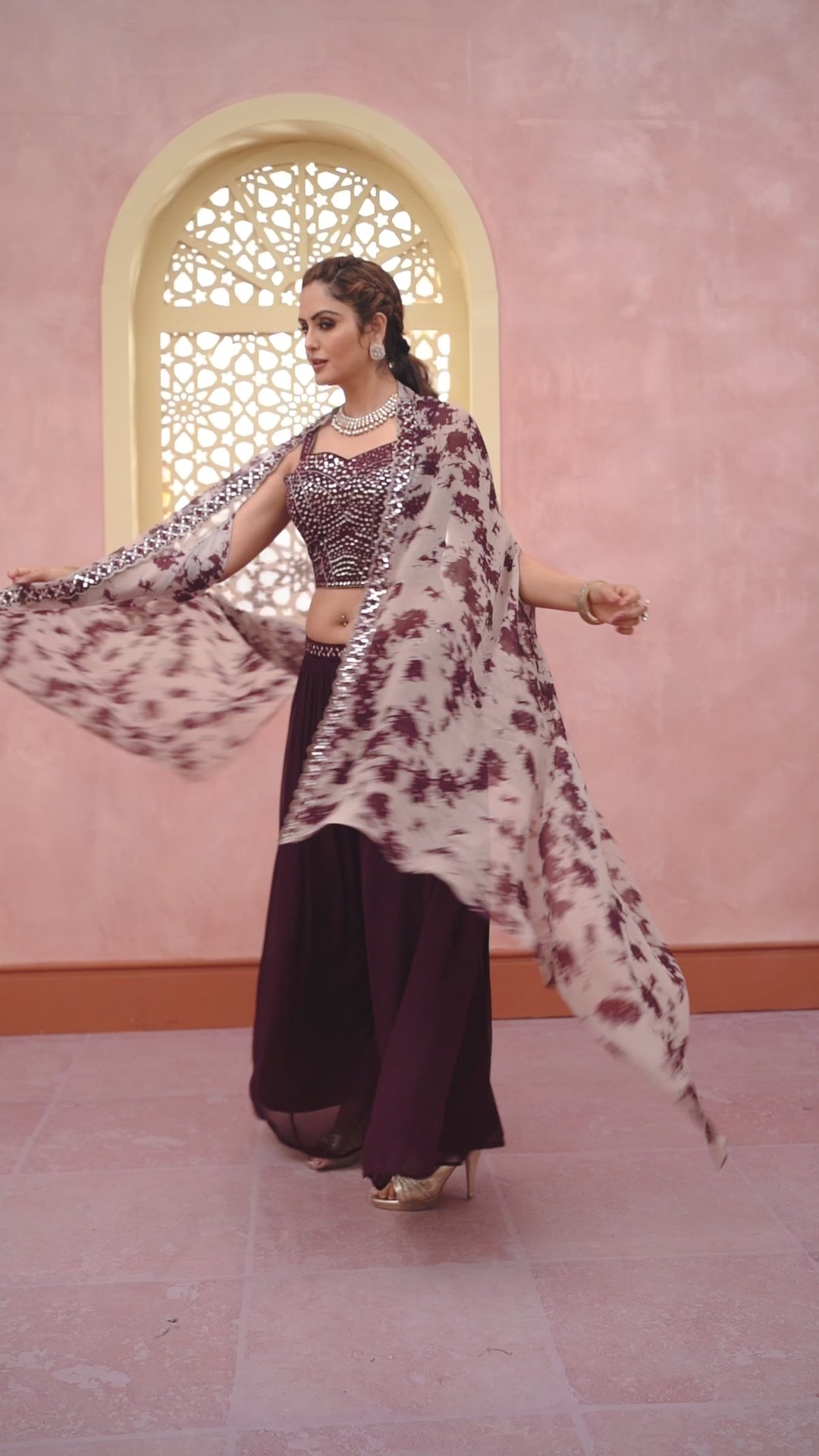 Charu Crop Top Palazzo Suit With Cape