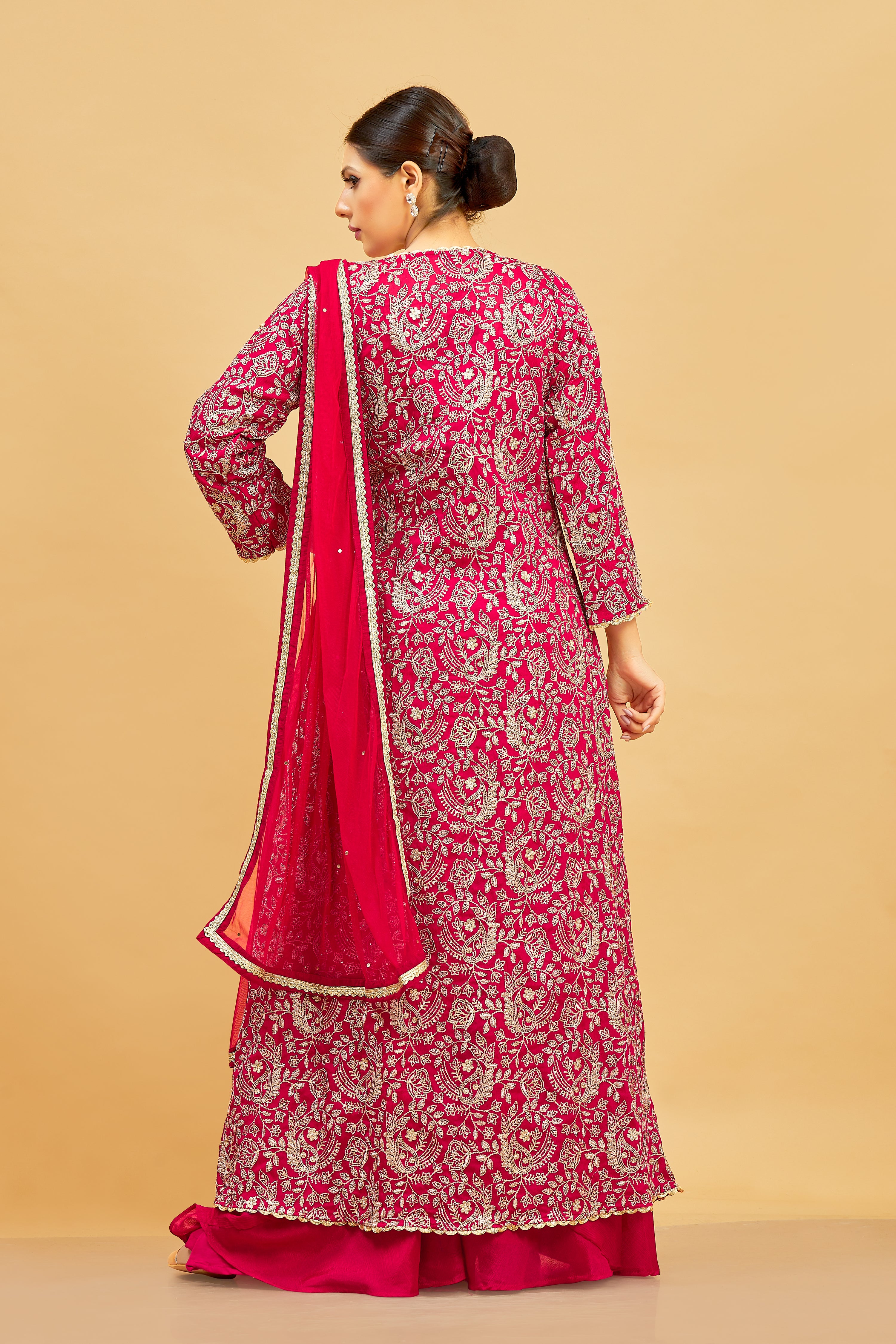 Kashvi Crop Top Palazzo Suit With Jacket - Roop Darshan