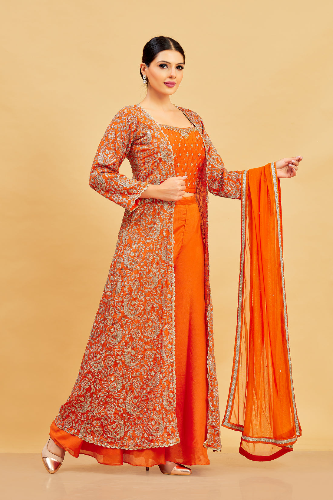Kashvi Crop Top Palazzo Suit With Jacket - Roop Darshan