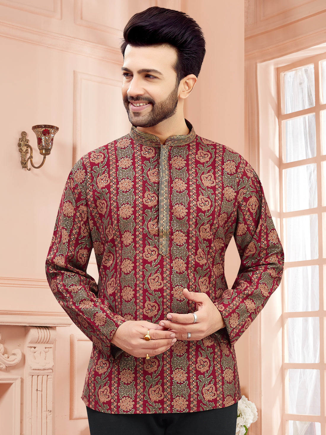 Mens Silk Printed Kurta