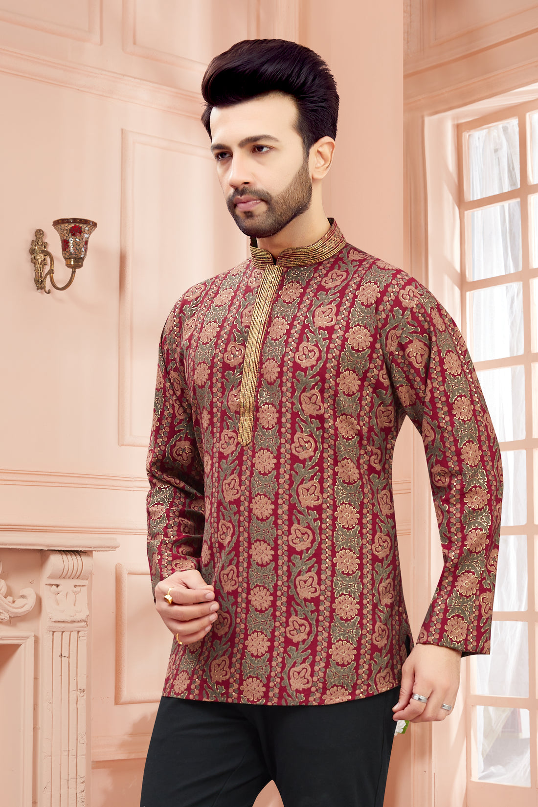 Mens Silk Printed Kurta
