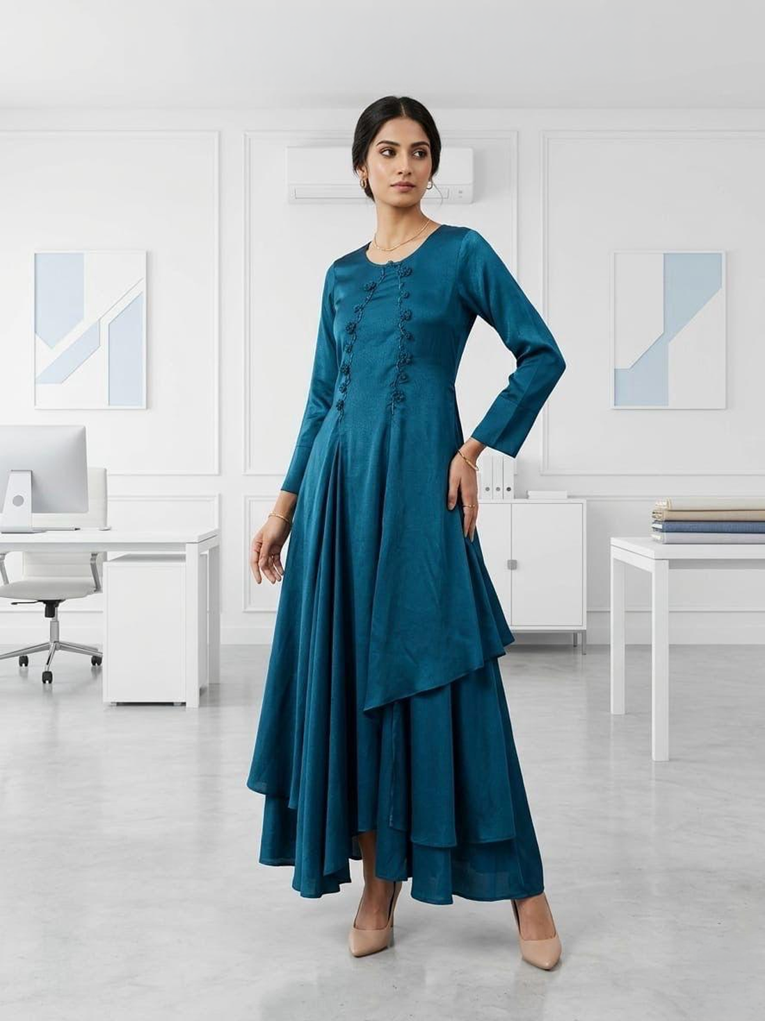 Yashika Silk Asymmetrical Gown - Roop Darshan