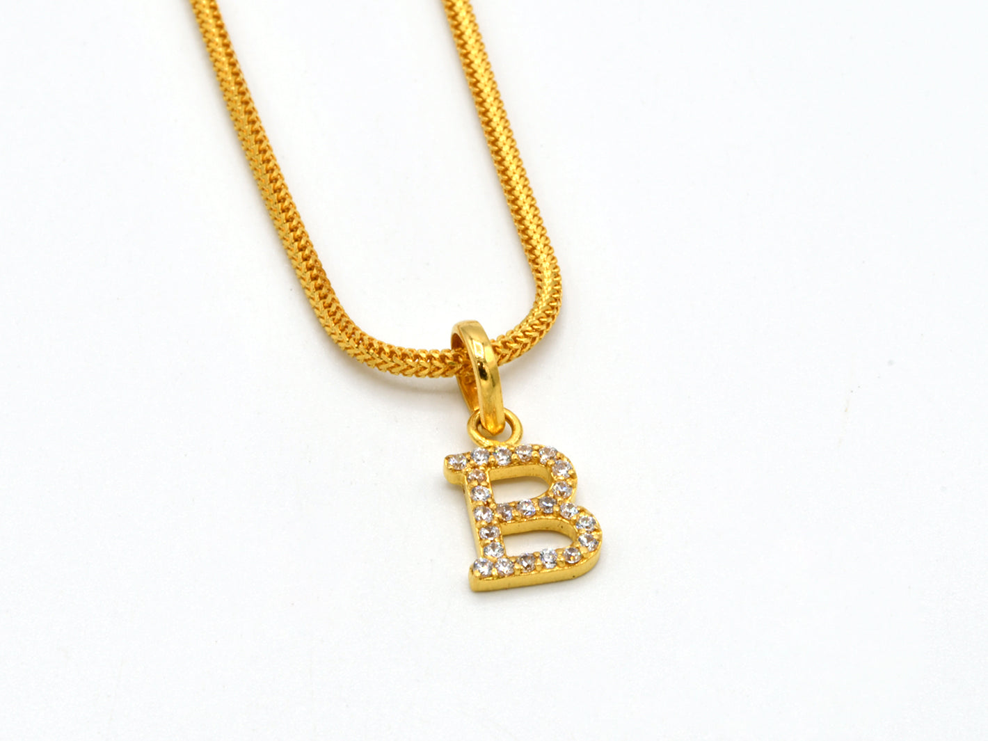 22ct Gold CZ &quot;B&quot; Initial Pendant - Roop Darshan