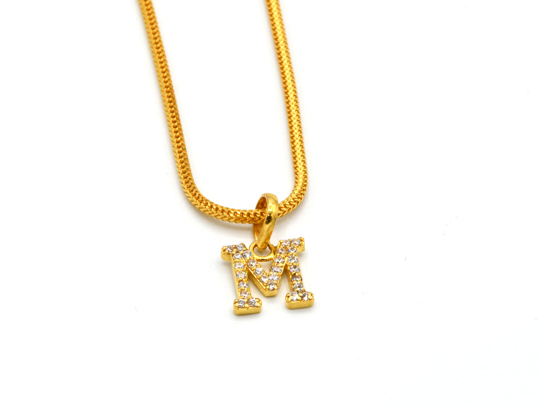 22ct Gold CZ "M" Initial Pendant - Roop Darshan