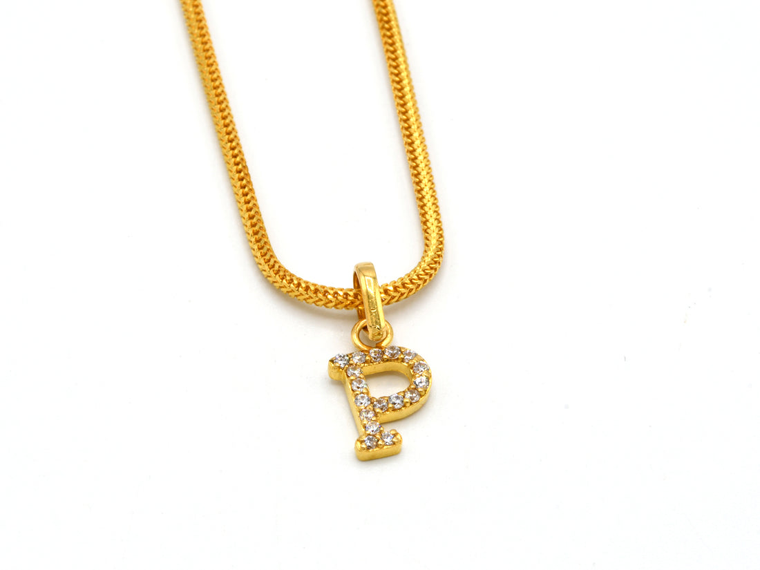 22ct Gold CZ &quot;P&quot; Initial Pendant - Roop Darshan