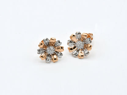 18ct Rose Gold Rhd CZ Flower Pendant Earrings Set - Roop Darshan