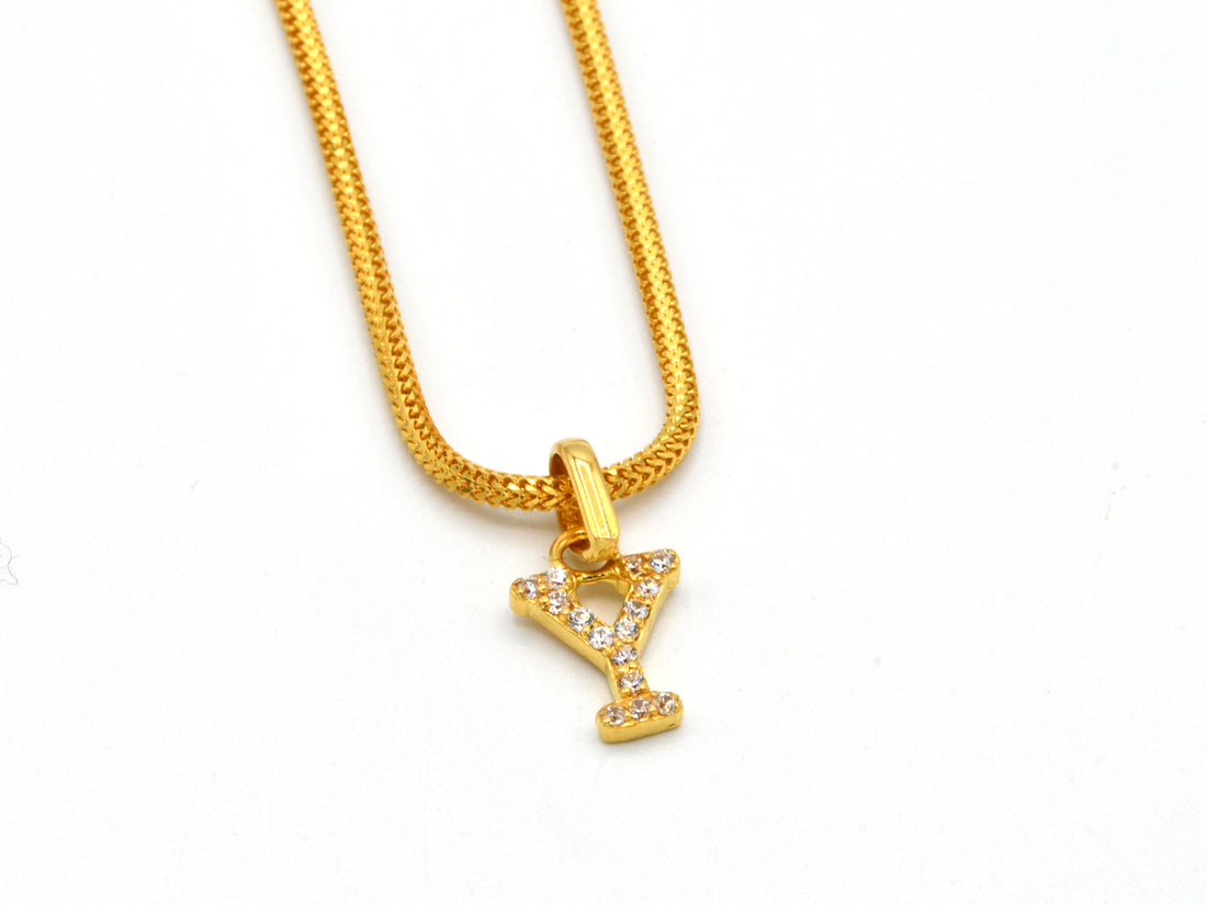 22ct Gold CZ &quot;Y&quot; Initial Pendant - Roop Darshan