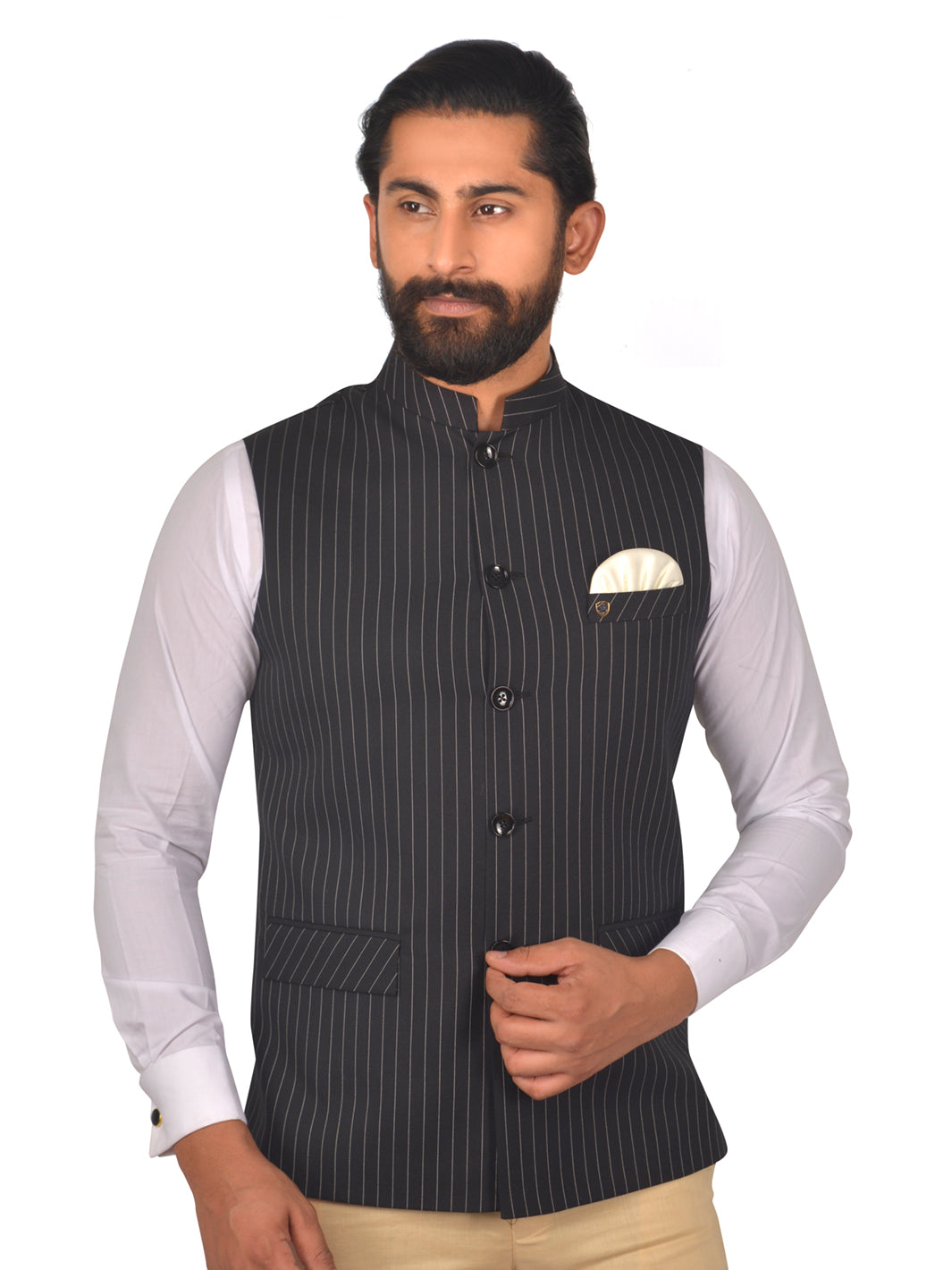 Mens Black Printed Jacket - Roop Darshan
