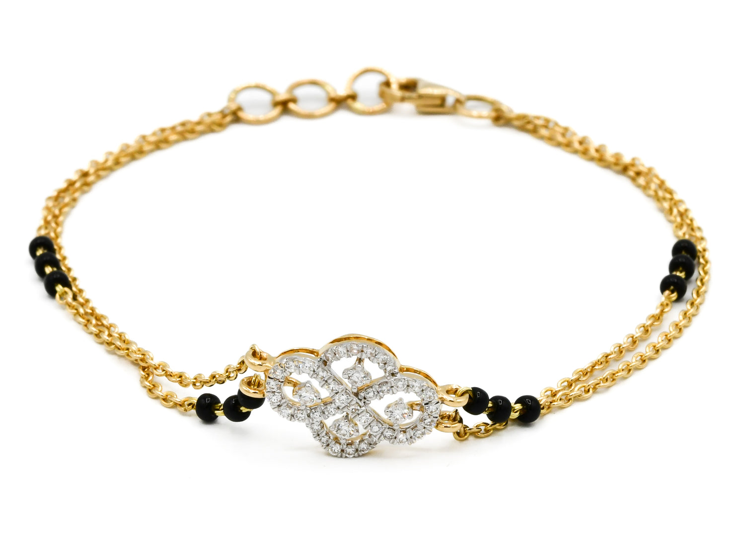 18ct Gold Diamond Black Beads Ladies Bracelet 0.24 ct - Roop Darshan