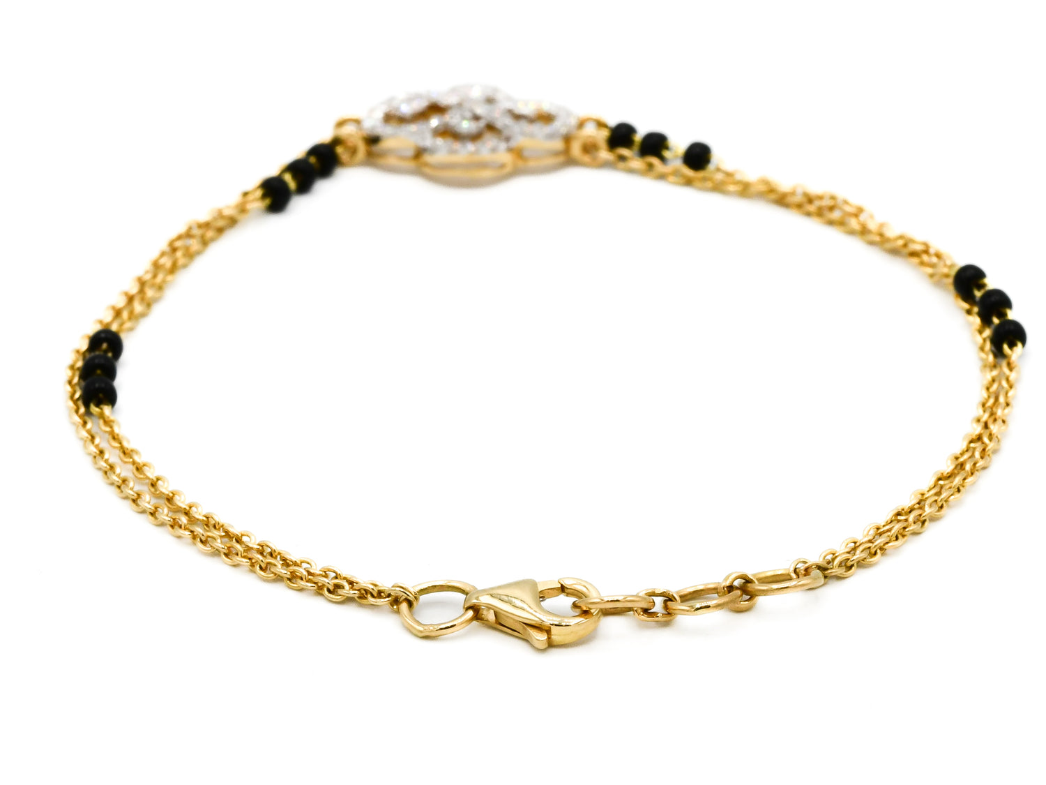 18ct Gold Diamond Black Beads Ladies Bracelet 0.24 ct - Roop Darshan