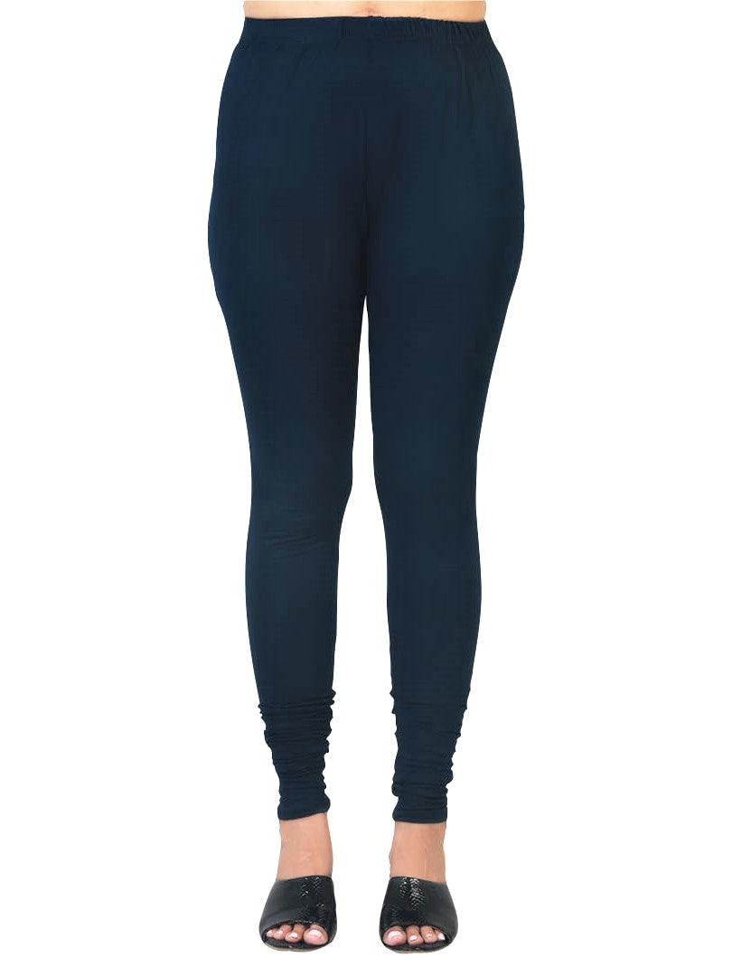 Navy Plain Cotton Lycra Leggings - Roop Darshan